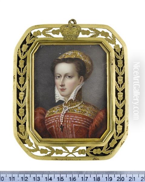 Mary Stuart, Queen Of Scotland, Queen Consort Of France, Wearing Red Dress With Standing Collar Which Frames The High White Ruff Collar Of Her Chemise... - view 1