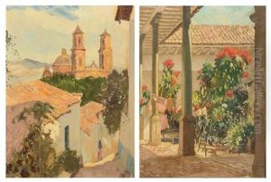 Patio Scene And View Of Taxco (a Pair Of Works)