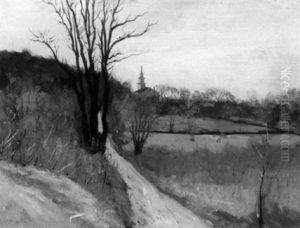New England Landscape With Distant Church Steeple by Hermann Dudley Murphy