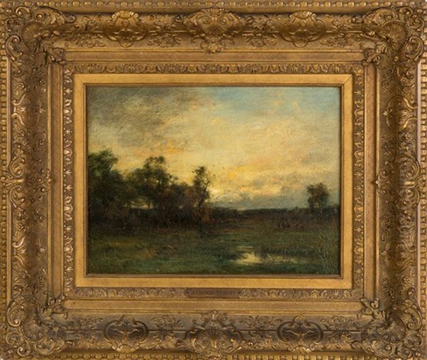 Sunset With Stream And Cows - view 1