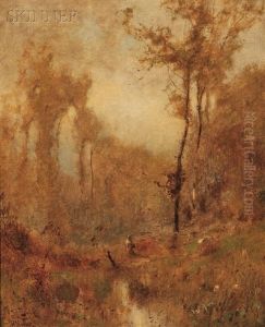 Autumn Landscape With Figure By A Pond by John Francis Murphy