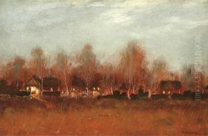 Landscape At Dusk With Houses by John Francis Murphy