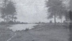 Wooded Landscape With Fisherman