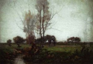 Farmer And Horse In A Landscape by John Francis Murphy