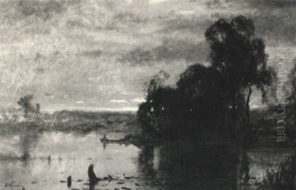 Boater On A Lake, Sunset - view 1