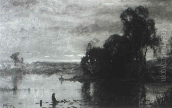 Boater On A Lake, Dusk - view 1