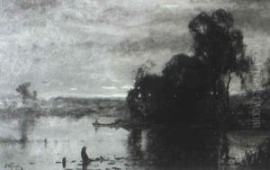 Boater On A Lake, Dusk Boater On A Lake, Dusk