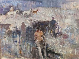 Figures And Horses In A Modernist Landscape by Lawrence Murphy