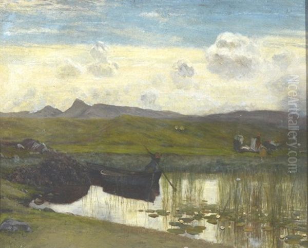 A Lily Pond With Figure In A Rowing Boat - view 1