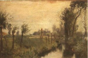 A Farmer Beside A Stream by Sir David Murray