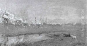 Spring Landscape With Sheep by Sir David Murray