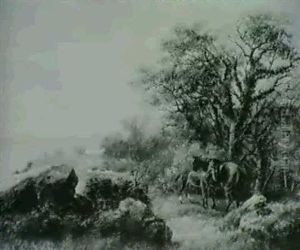 Kustenlandschaft Mit Zwei Pferden Im Vordergrund