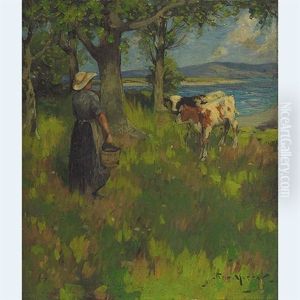 Milkmaid In A Summer Pasture by John Reid Murray