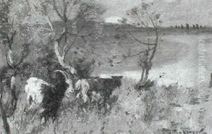 Goats In A Coastal Landscape by John Reid Murray