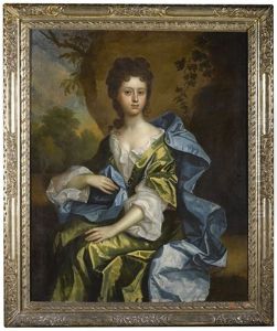 Portrait Of Rebecca Norton (circa 1683-1731), Three-quarter-length, Seated In A Landscape, Wearing A Green Dress And Blue Cloak