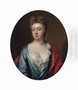 Portrait Of A Lady, Half-length, In A Blue Dress And A Red Wrap
