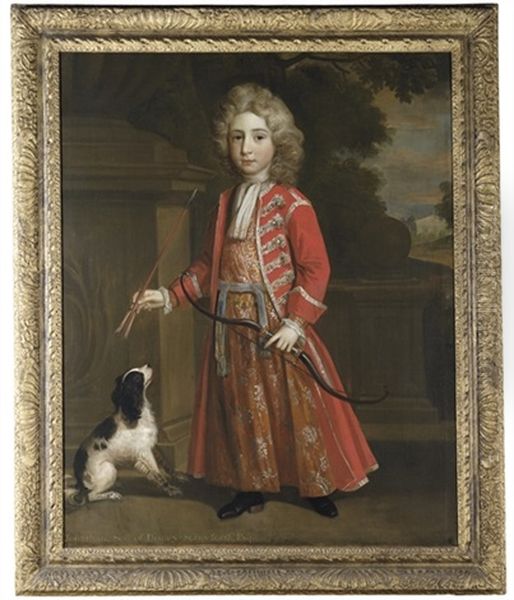 Portrait Of Jonathan Stanyforth, Full-length, In A Red Coat, With A Dog, In A Park Landscape - view 1