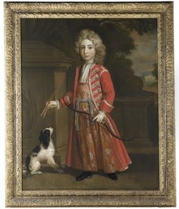 Portrait Of Jonathan Stanyforth, Full-length, In A Red Coat, With A Dog, In A Park Landscape