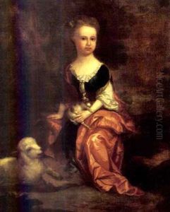Portrait Of A Girl, In A Landscape, A Dog On Her Lap With A Lamb By Her Side by Thomas Murray