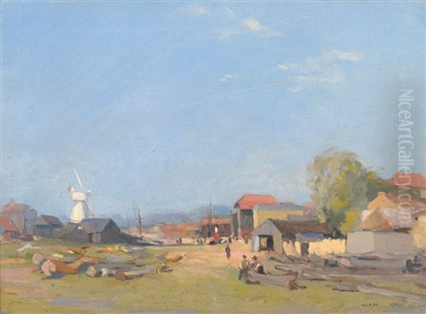 Boatyard With Figures, A Windmill In The Distance - view 1
