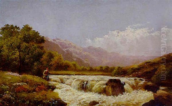 An Angler Fishing At A Weir - view 1