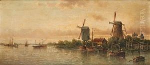 Fin D"un Jour D"ete Sur La Meuse Pres De Rotterdam by Auguste Henri Musin