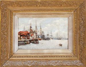 Harbor Scene, Possibly Antwerp On The Scheldt River