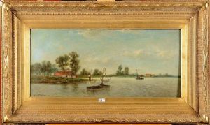 Pecheurs D'anguilles En Bord De Riviere