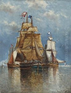 Sailing Ships by Auguste Henri Musin