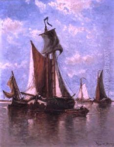 Sailing Boats In An Estuary by Auguste Henri Musin