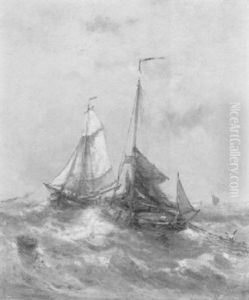 Fishingvessels On Choppy Seas In Grey Weather Fishingvessels On Choppy Seas In Grey Weather