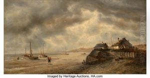 Fisherfolk Along The Shore by Francois-Etienne Musin