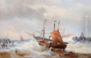 Vissersboten Bij Woelige Zee by Francois-Etienne Musin