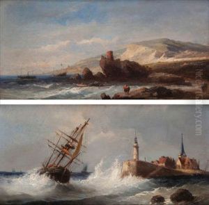 Geanimeerd Rotsachtig Kustgezicht Bij Kalme En Woelige Zee by Francois-Etienne Musin