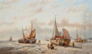The Return Of The Fishermen At Sunset by Francois-Etienne Musin