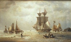 Boten Voor De Kust Van Oostende by Francois-Etienne Musin