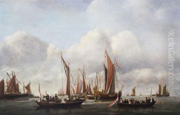 Shipping In Harbour With Noblemen In A Barge And Galleon Beyond - view 1