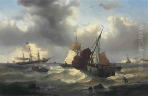 Shipping Off The Coast In Choppy Seas by Francois-Etienne Musin