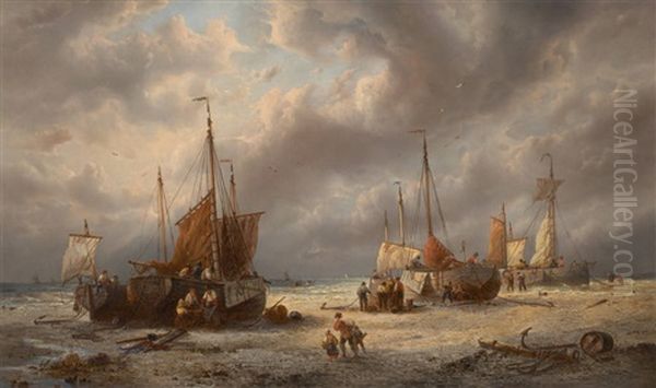 Pecheurs Sur Une Plage Hollandaise - view 1