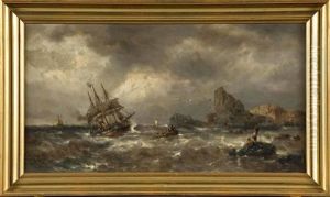 Chalutier Mixte En Detresse Sur Les Cotes De Bretagne by Francois-Etienne Musin