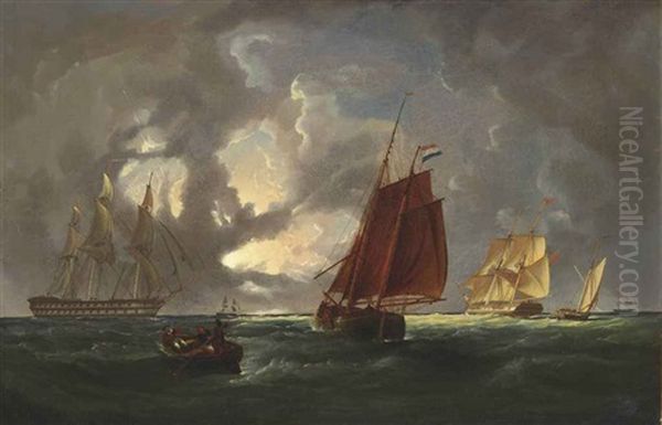 Warships And Other Shipping In A Thunderstorm - view 1