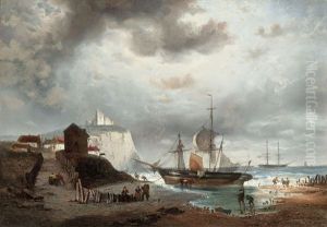 Voiliers Dans Une Baie D'une Cote Rocheuse by Francois-Etienne Musin