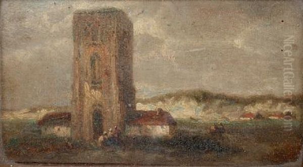 Figures Beside A Coastal Church - view 1