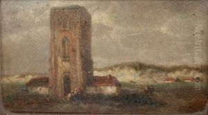 Figures Beside A Coastal Church