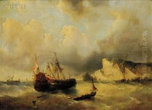 Ship And Dory By The Cliffs