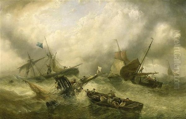 Marine Par Gros Temps Avec Scene De Naufrage - view 1