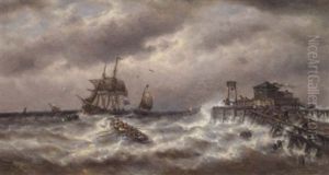 L'arrivee Du Trois-mats Devant L'estacade by Francois-Etienne Musin