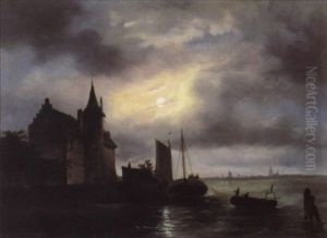 Vissers Bij Maanacht by Francois-Etienne Musin