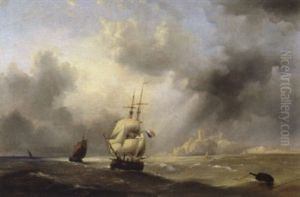 Zeilschepen Voor De Kust Van Dover by Francois-Etienne Musin
