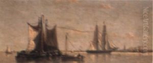 Vessels In A Calm Before A Town by Francois-Etienne Musin